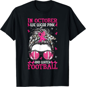 In October We Wear Pink and Watch Football Breast Cancer T-Shirt - T-Shirt | Black