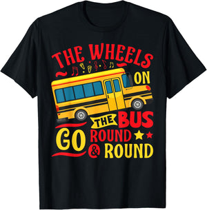 The Wheels On The Bus Go Round & Round Preschool Music T-Shirt - T-Shirt | Black