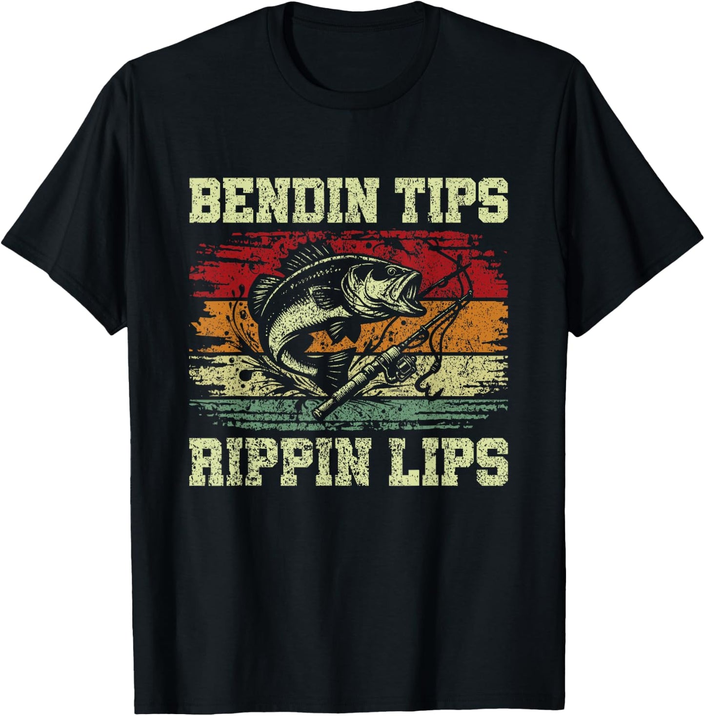 Bendin Tips Rippin Lips Bass Fishing Fisherman Bass Fish T-Shirt - T-Shirt | Black