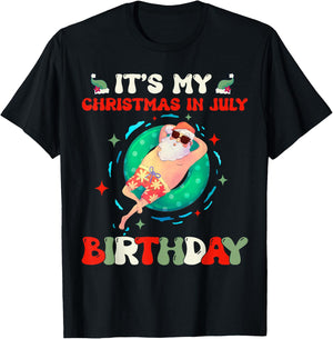 Its My Christmas In July Birthday Santa Xmas Summer Vacation T-Shirt - T-Shirt | Black