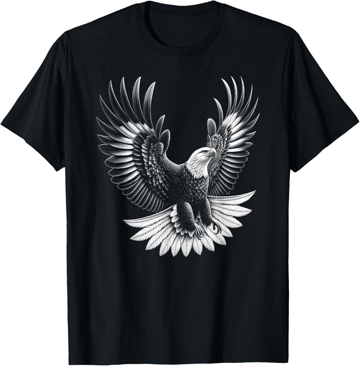 Proud Eagle with Spread Wings in Drawing Style T-Shirt - T-Shirt | Black