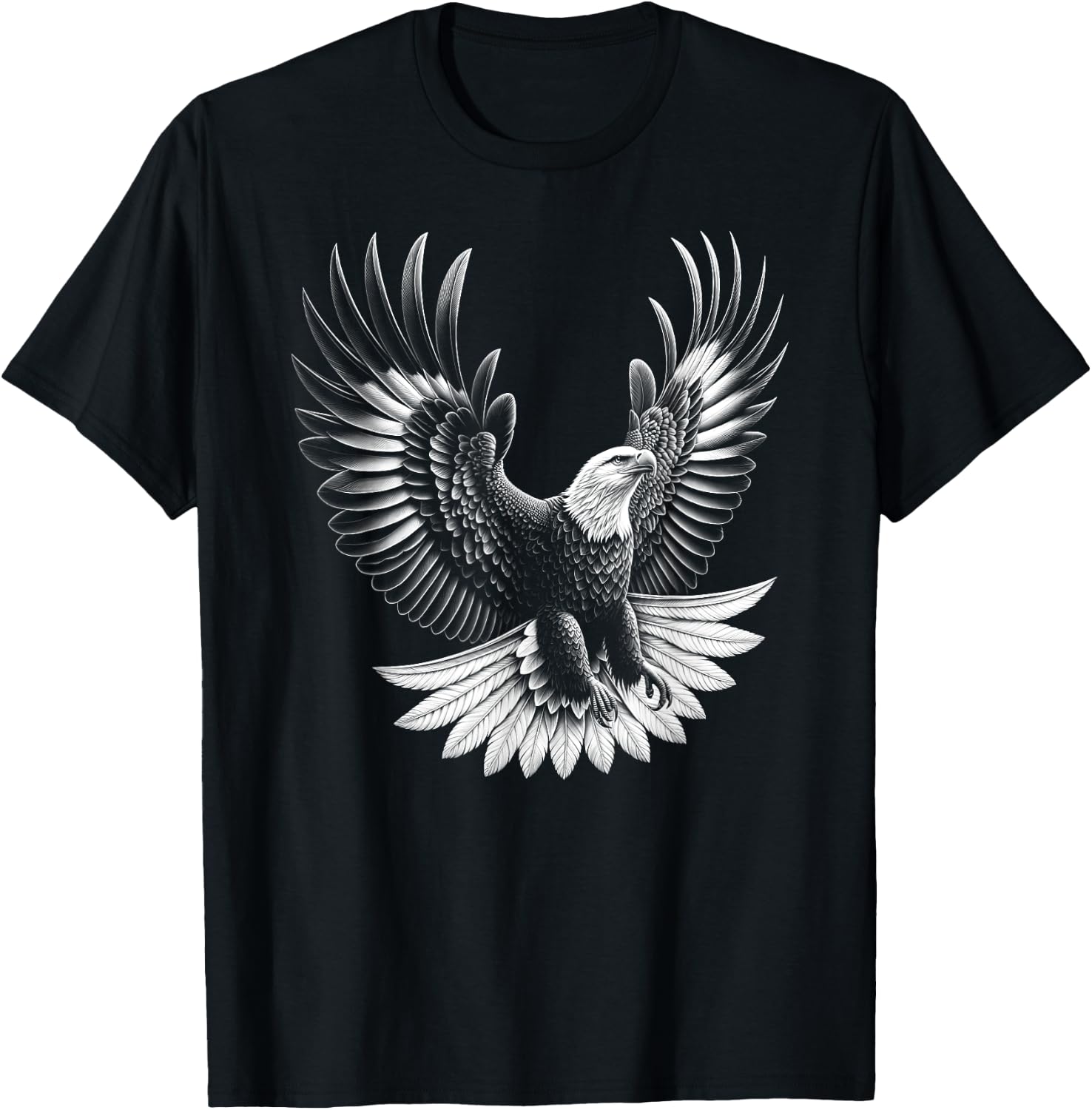 Proud Eagle with Spread Wings in Drawing Style T-Shirt - T-Shirt | Black
