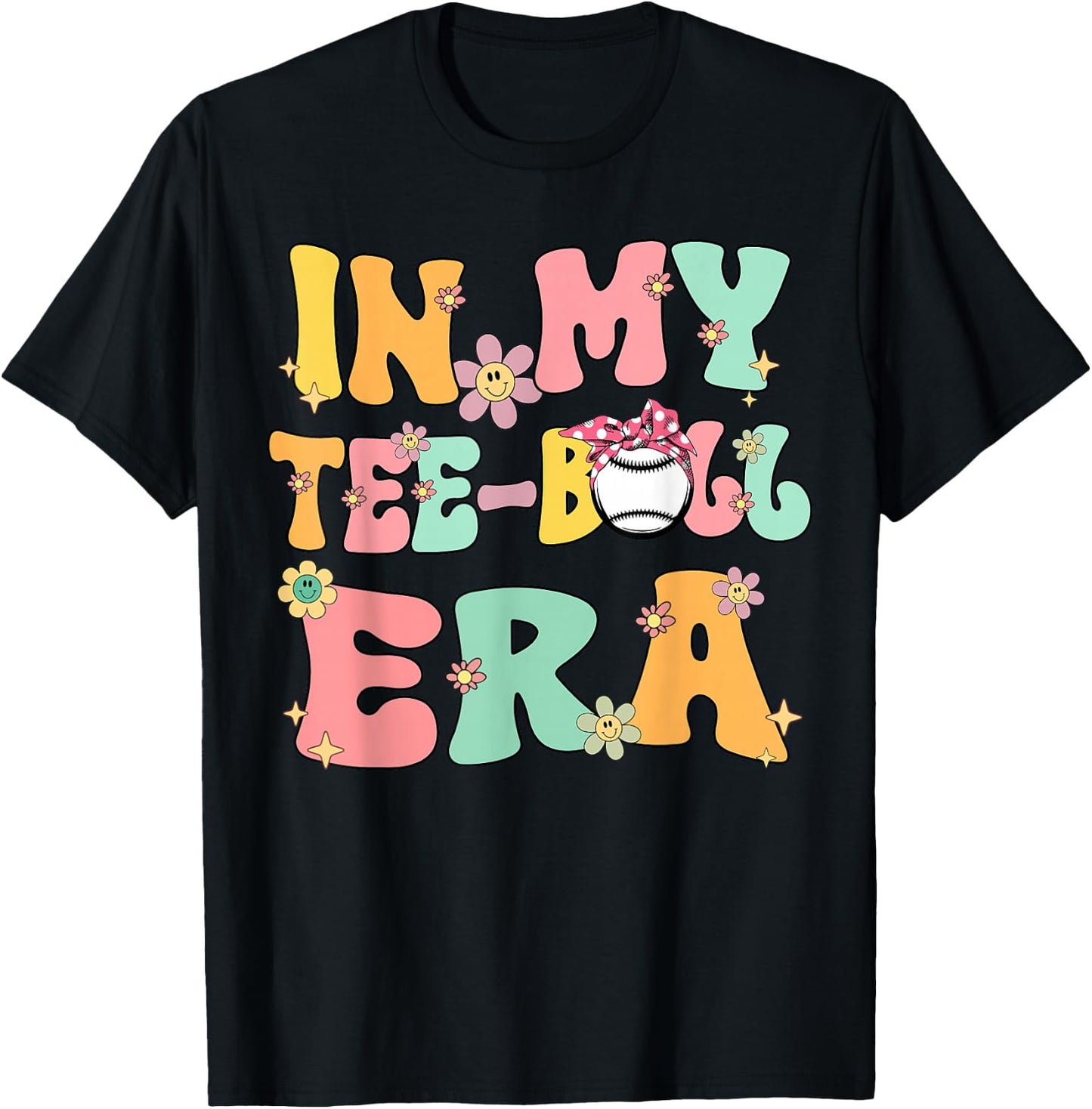 In My Teeball Era Retro Groovy T ball ball Kids Girl Boy T-Shirt - T-Shirt | Black