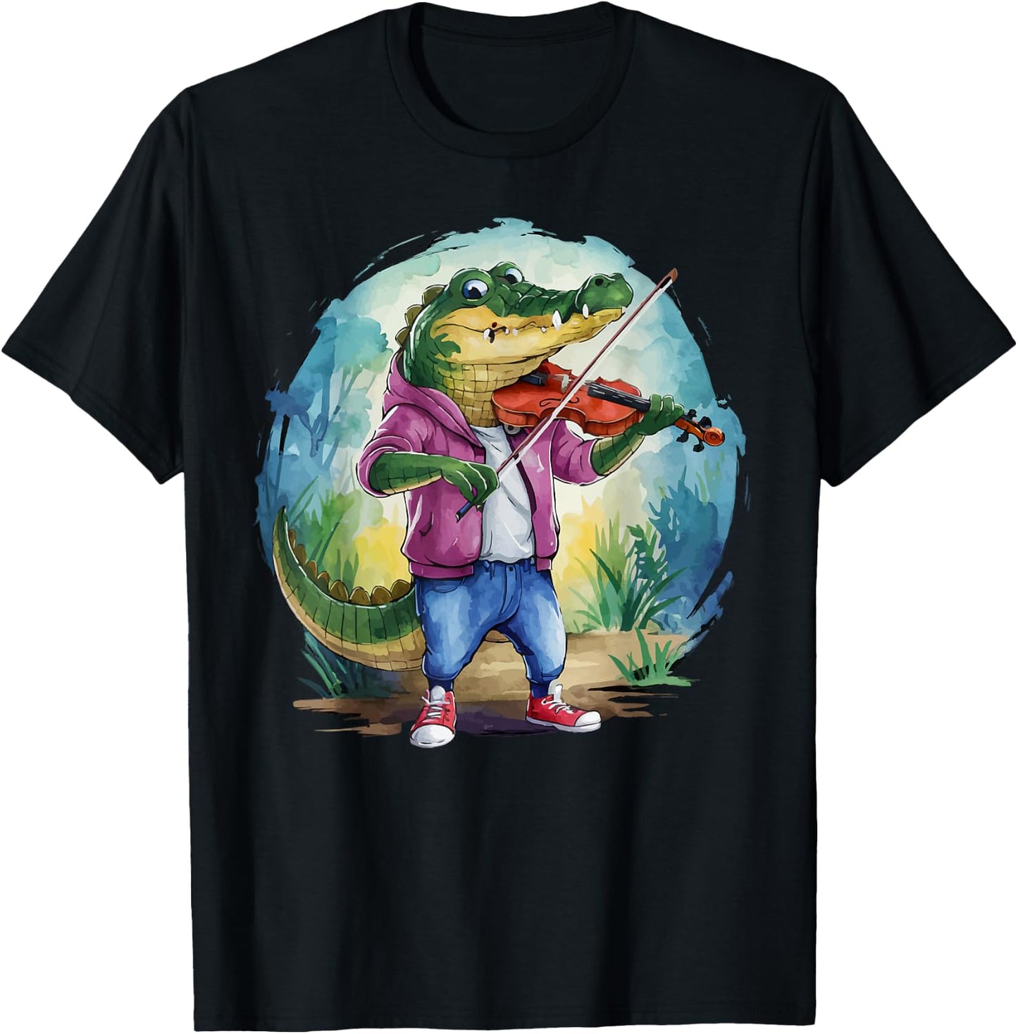 Crocodile Playing Violin Violinis Violin Player Animal music T-Shirt - T-Shirt | Black