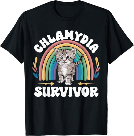 Cat Funny Embarrassing Meme Adult Humor Chlamydia Survivor , Small, Black T-Shirt - T-Shirt | Black