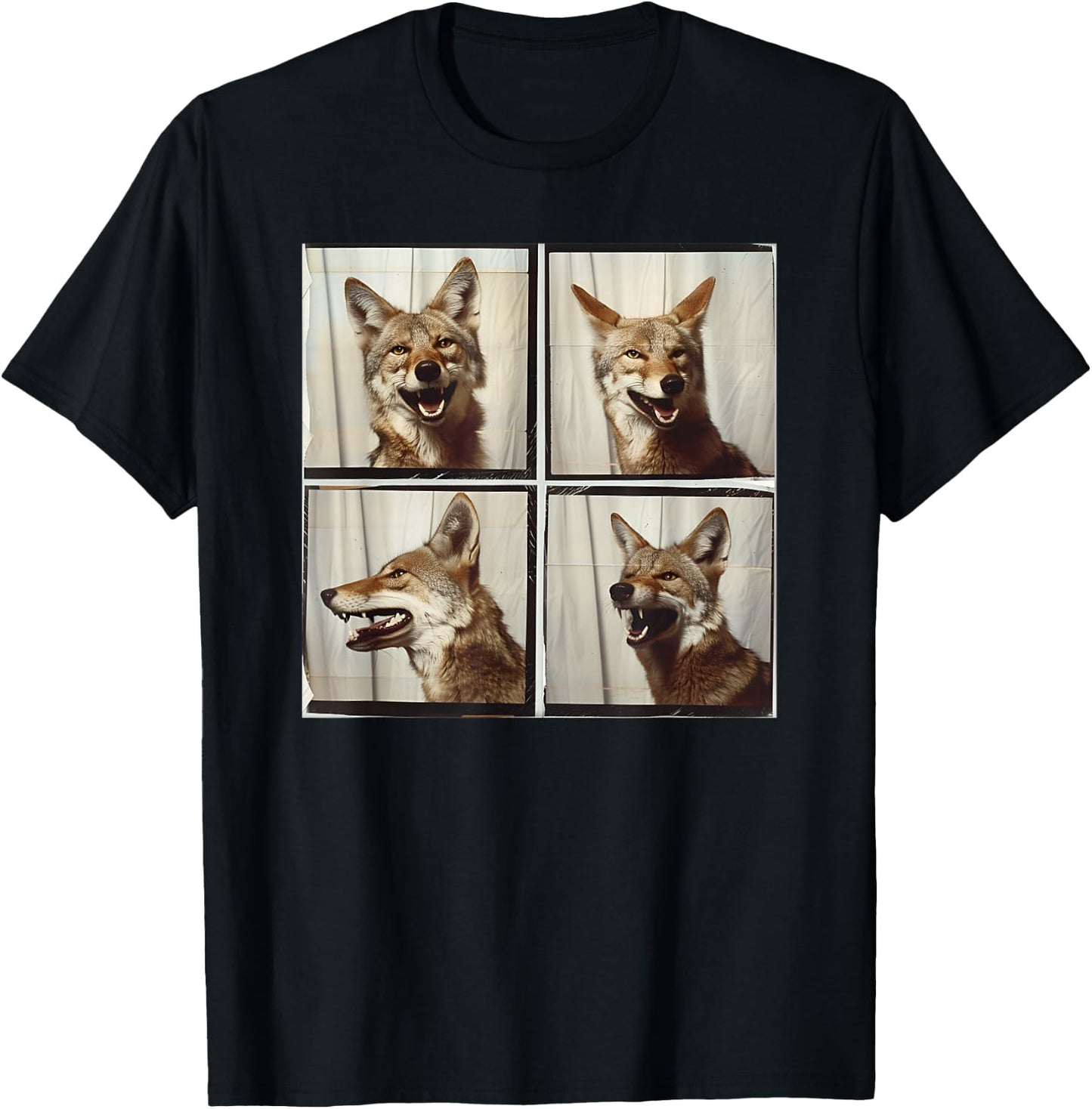 Cool Coyote Wolf Funny Animal Photobooth Smiling Coyote T-Shirt - T-Shirt | Black