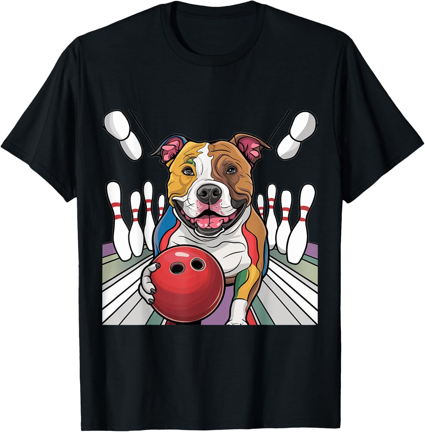 Smilefuntees Funny Pitbull Dog Bowling Sports Cartoon Women Kids T-Shirt - T-Shirt | Black