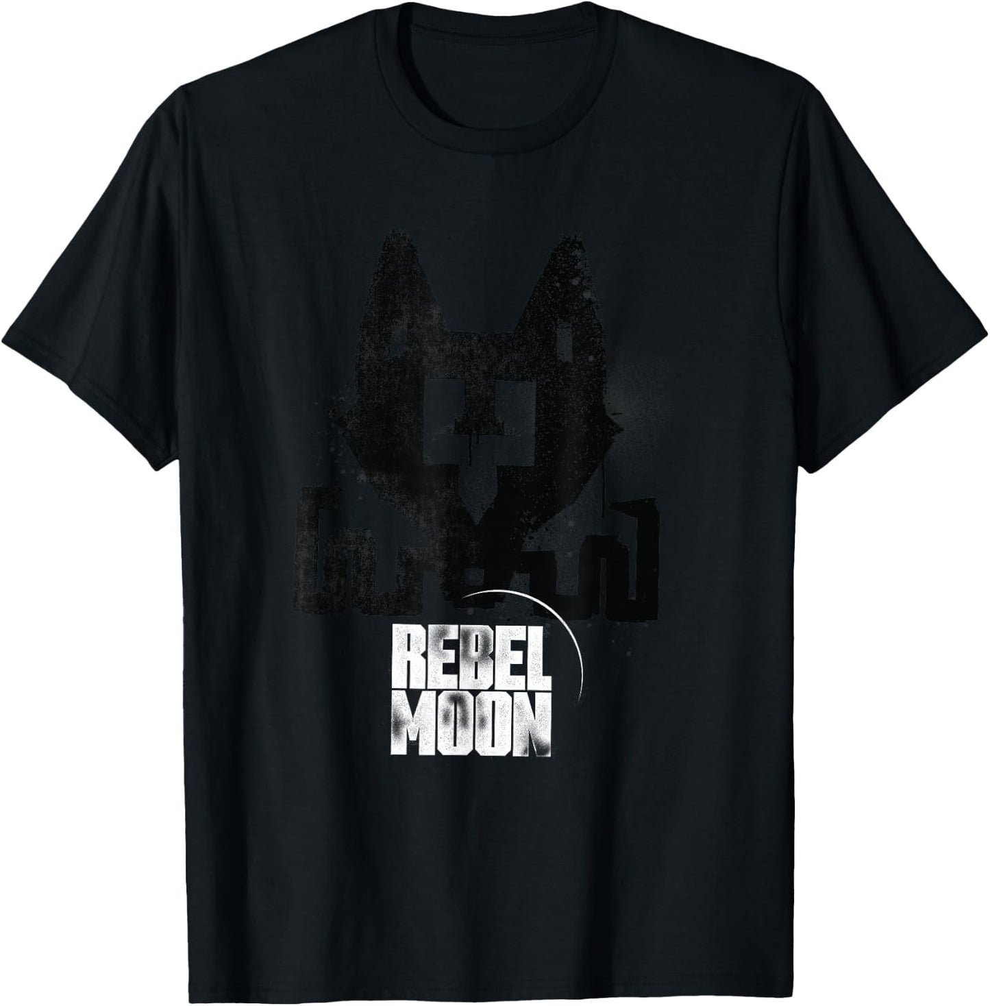 Rebel Moon Distressed Fox Graffiti Symbol Two-Tone Poster T-Shirt - T-Shirt | Black