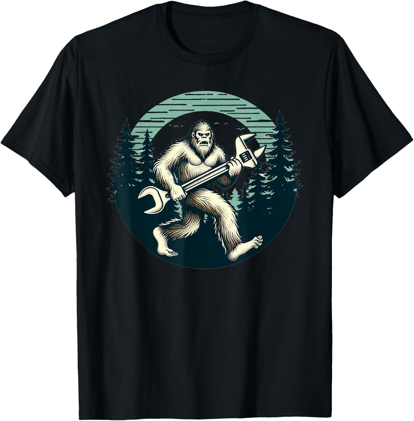 Bigfoot Plumber Pipe Wrench Funny Sasquatch Plumbing T-Shirt - T-Shirt | Black
