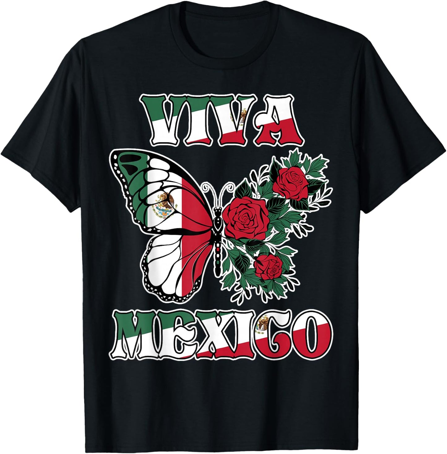 Mexican Independence Day Viva Mexico Butterfly Girls Women T-Shirt - T-Shirt | Black