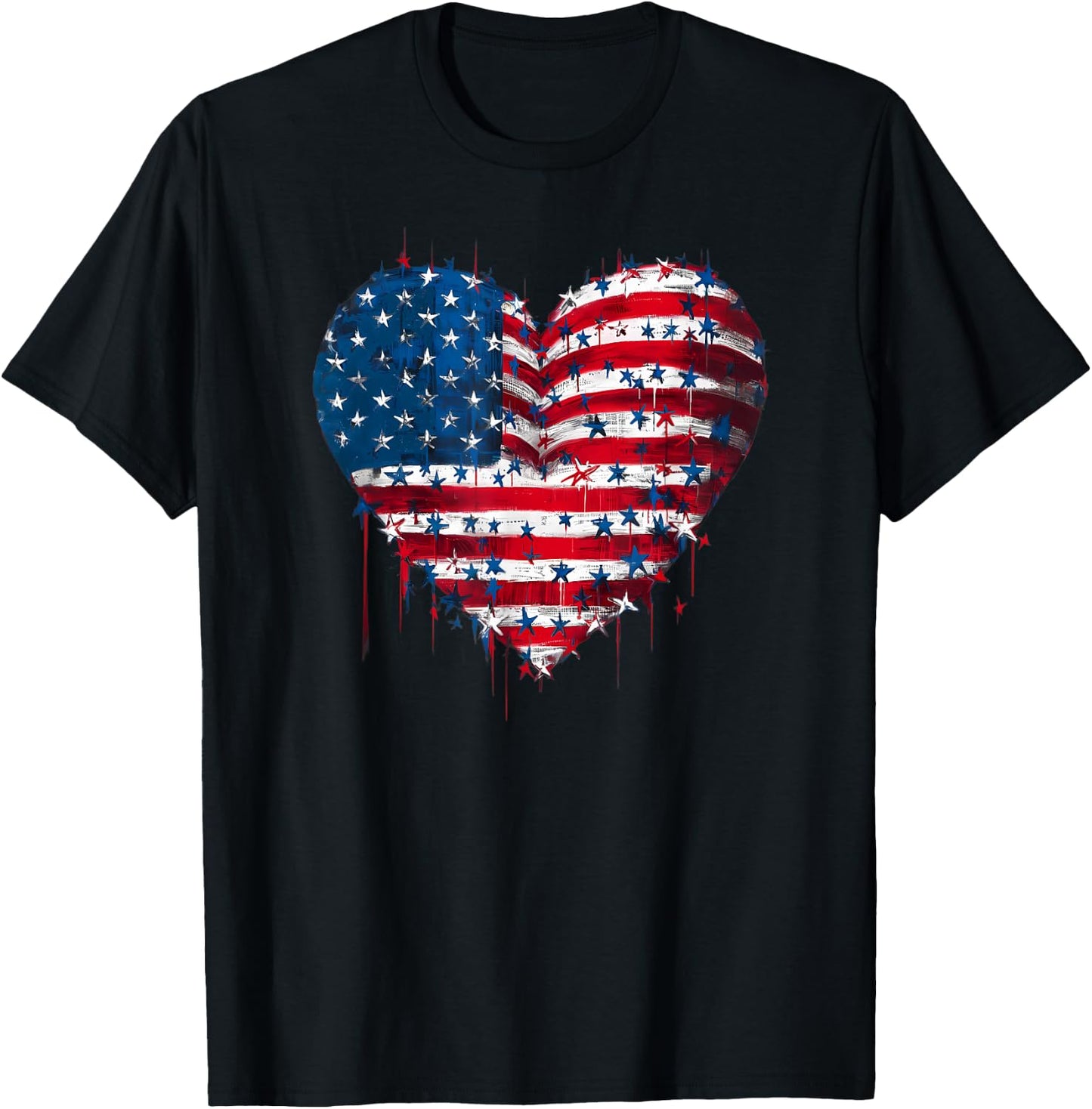 USA Flag Patriotic American Heart Armed Forces 4th of July T-Shirt - T-Shirt | Black
