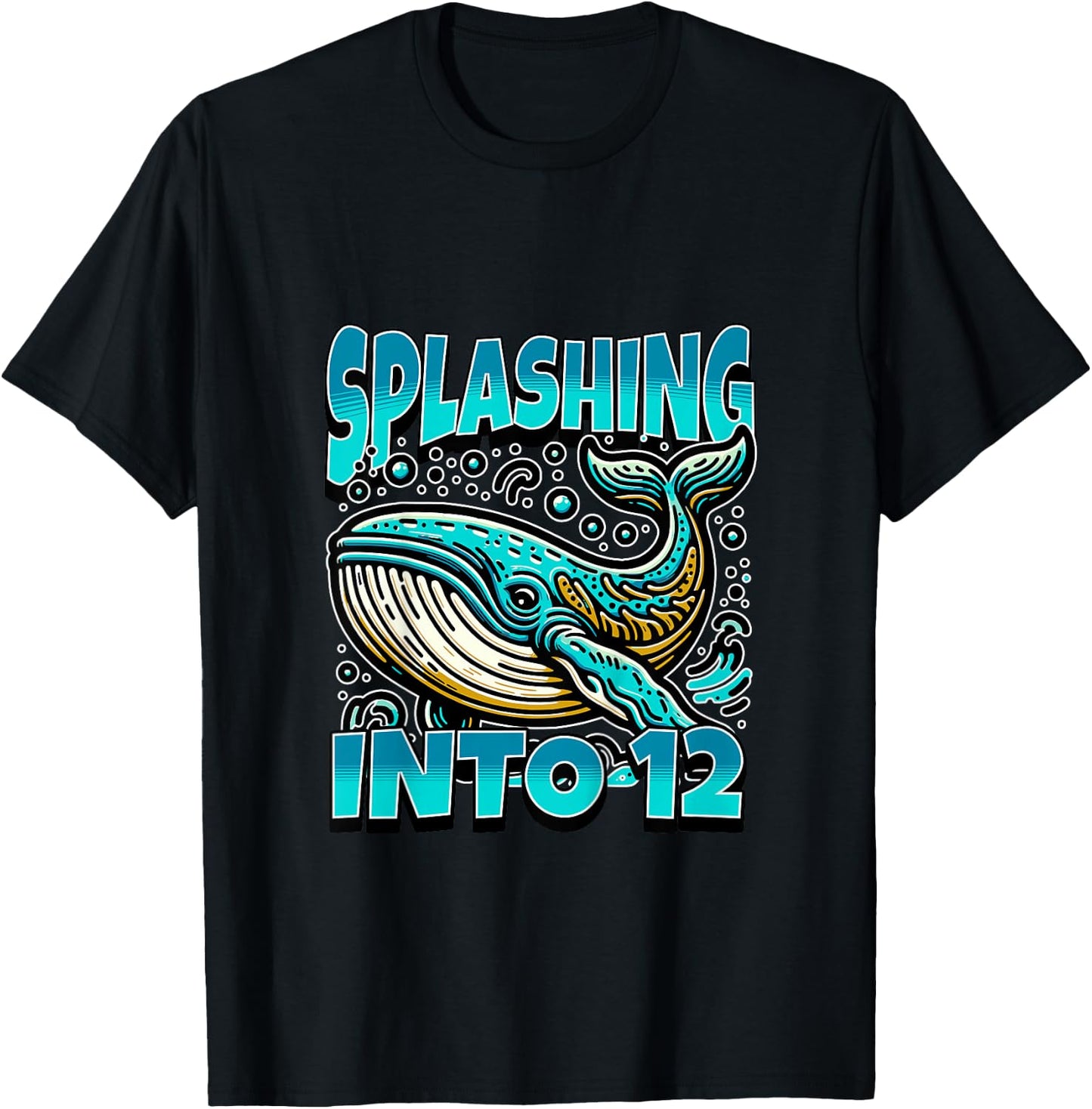 Kids Whale Splashing Into 12 Year Old 12th Birthday Boy T-Shirt - T-Shirt | Black