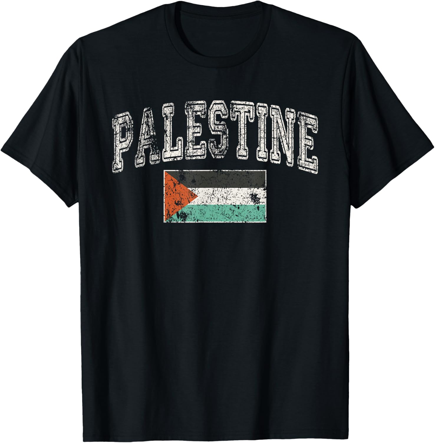 Vintage Retro Faded Palestine Flag Palestinian Pride T-Shirt - T-Shirt | Black