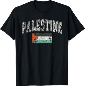 Vintage Retro Faded Palestine Flag Palestinian Pride T-Shirt - T-Shirt | Black