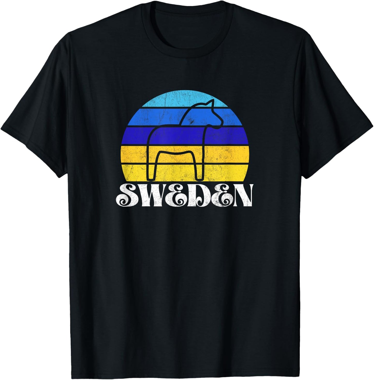 Retro Vintage Dalahäst (Dala Horse in Swedish) Sweden T-Shirt - T-Shirt | Black