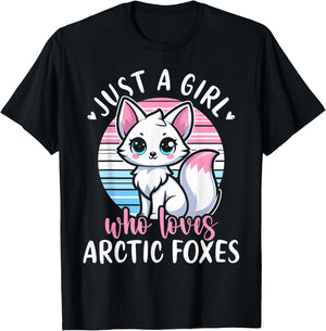 Just A Girl Who Loves Arctic Foxes Cute White Fox Girls T-Shirt - T-Shirt | Black