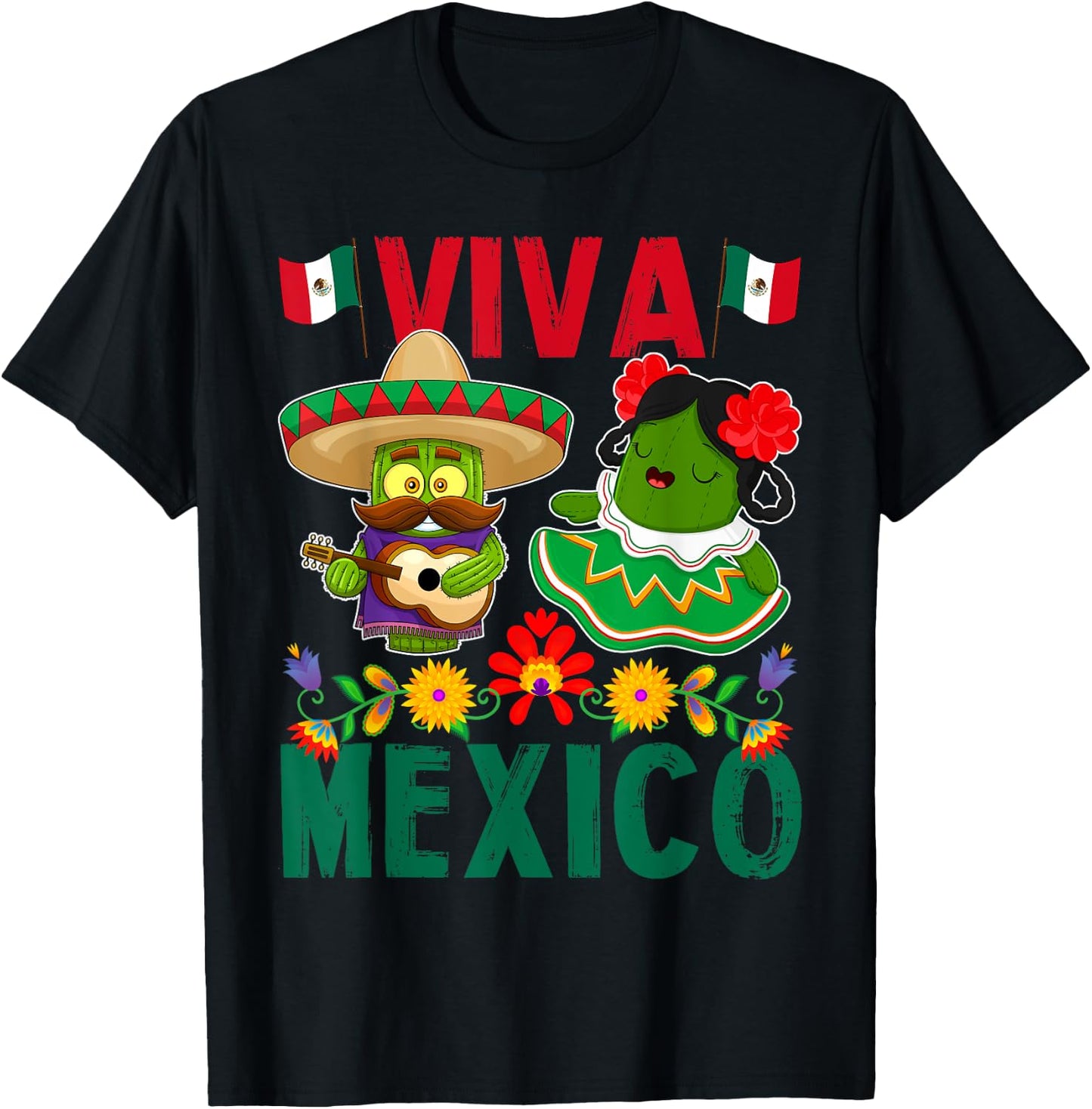 Viva Mexico Mexican Independence Day Mexican Flag Guitar T-Shirt - T-Shirt | Black