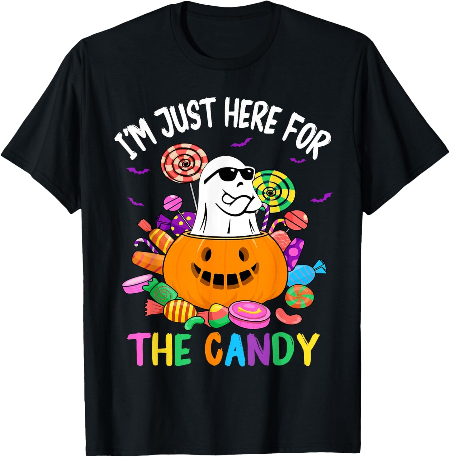 I'm Just Here For The Candy Funny Ghost halloween T-Shirt - T-Shirt | Black