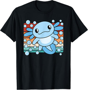 Cute Kawaii Axolotl Salamander Retro Boys Girls Kids T-Shirt - T-Shirt | Black