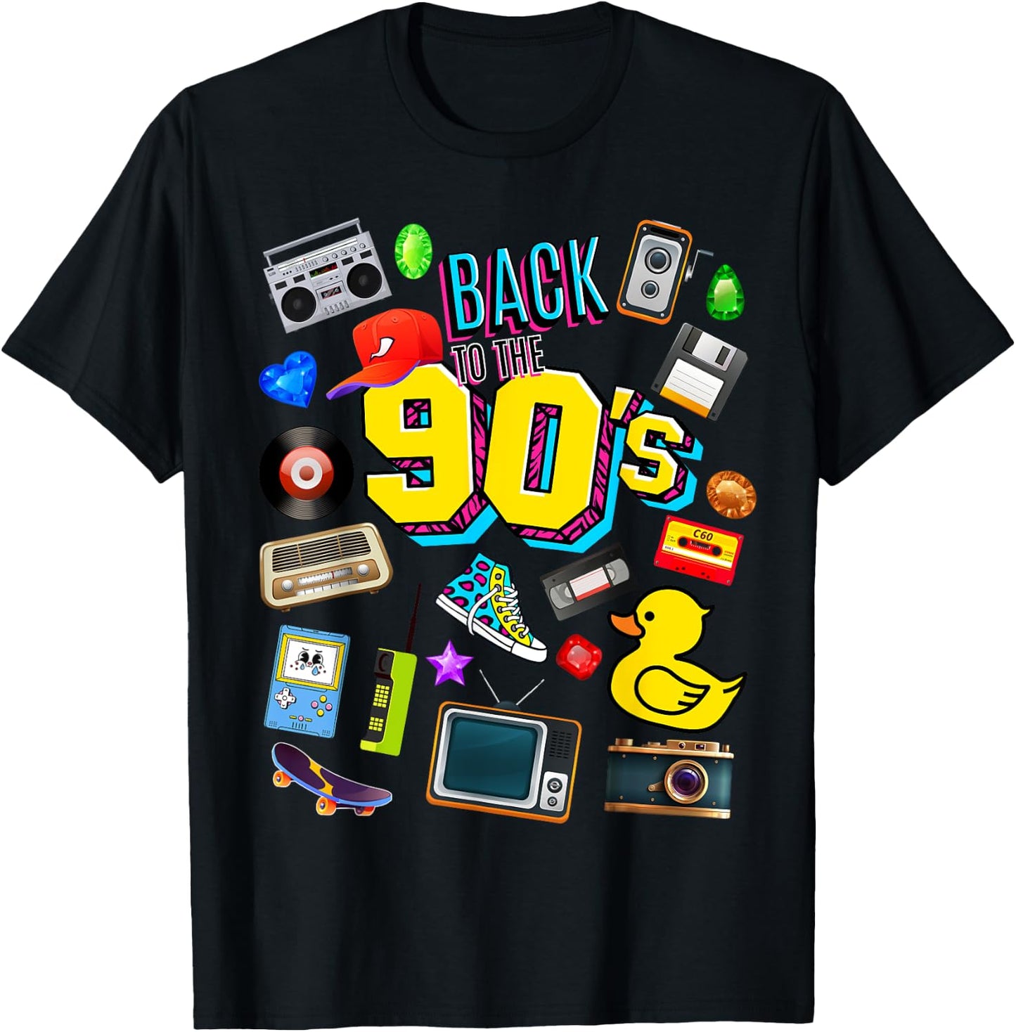 Men's Women's Kids Vintage Retro Back To 90's Graphic Design T-Shirt - T-Shirt | Black