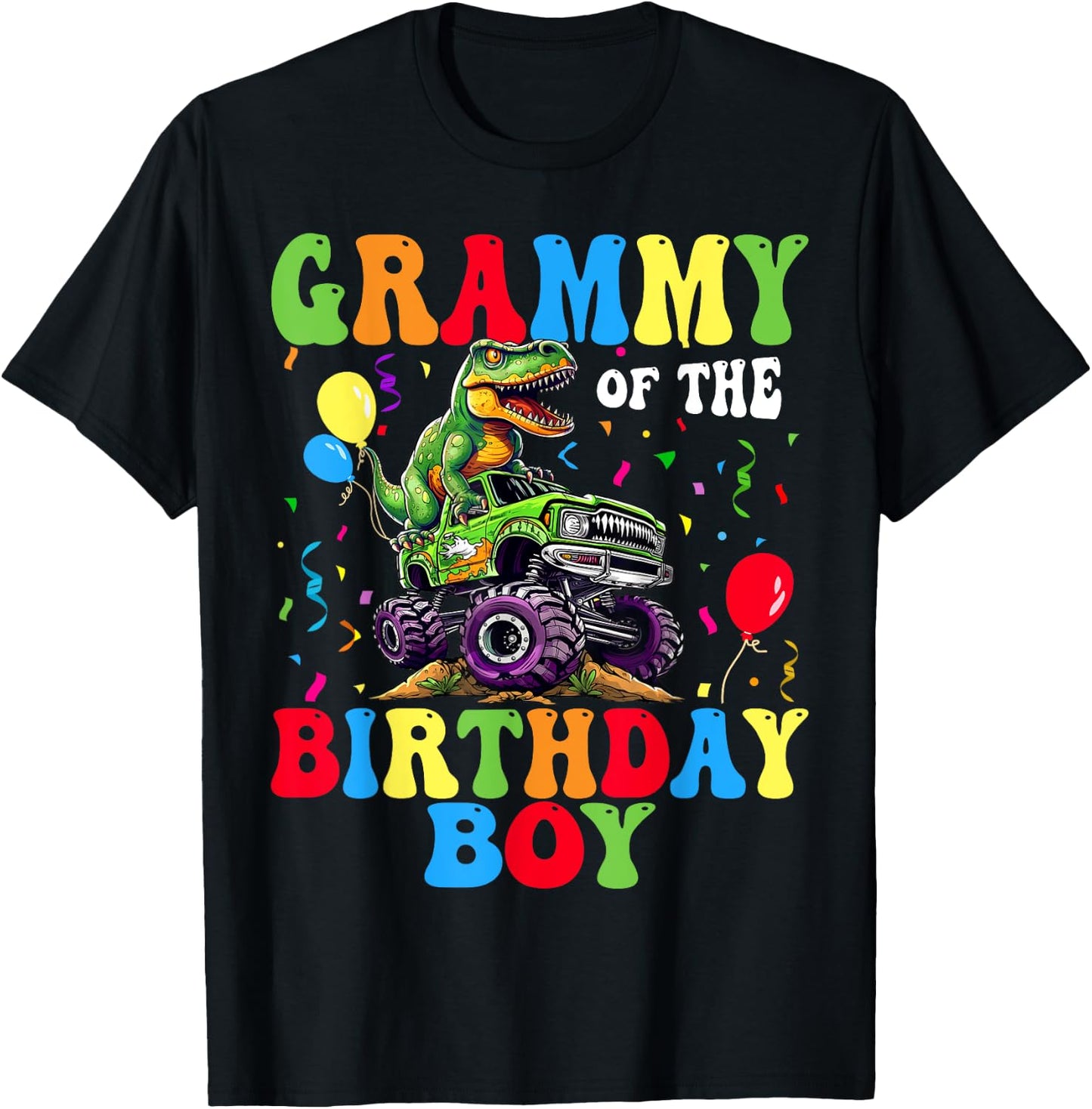 Grammy Of The Birthday Boy Dinosaur Monster Truck T-Shirt - T-Shirt | Black