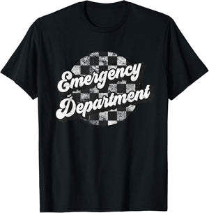 Emergency Department Checkered Funny Retro Matching Vintage T-Shirt - T-Shirt | Black