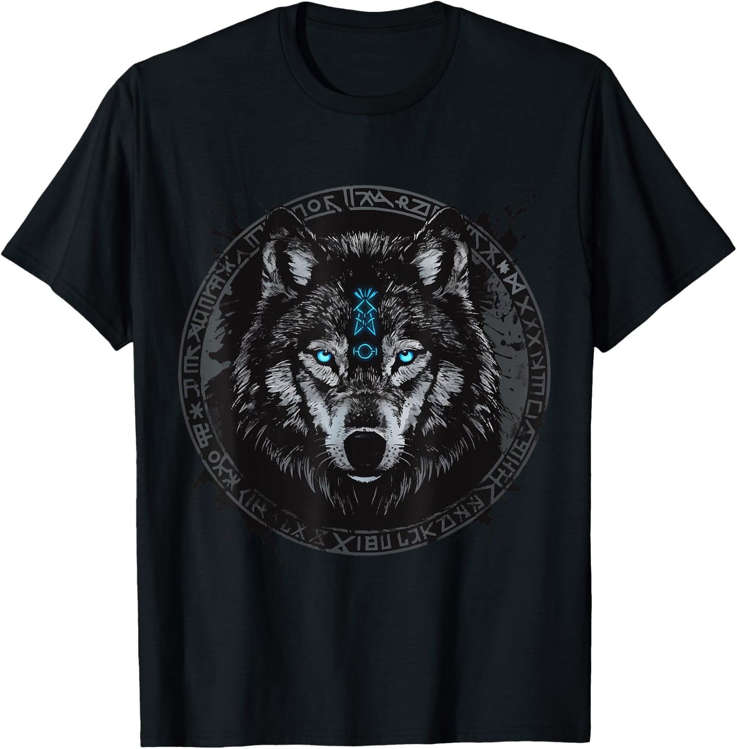 Viking Odins Wolves Geri & Freki Runes Wolf T-Shirt - T-Shirt | Black