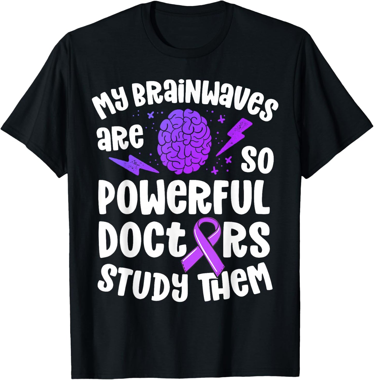 Kids Epilepsy Awareness Shirt Powerful Brainwaves Purple T-Shirt - T-Shirt | Black