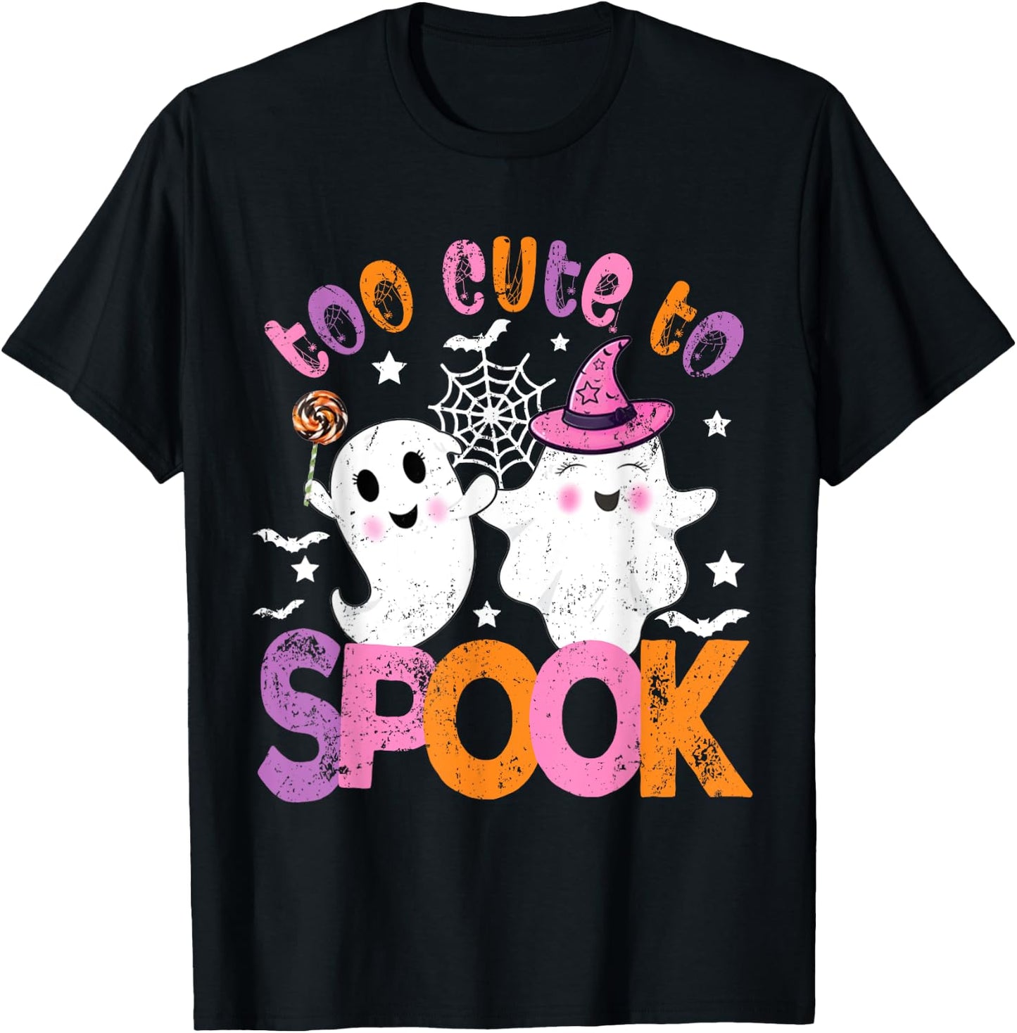 Kawaii Halloween Ghost Costume Too Cute To Spook Girl Kids T-Shirt - T-Shirt | Black