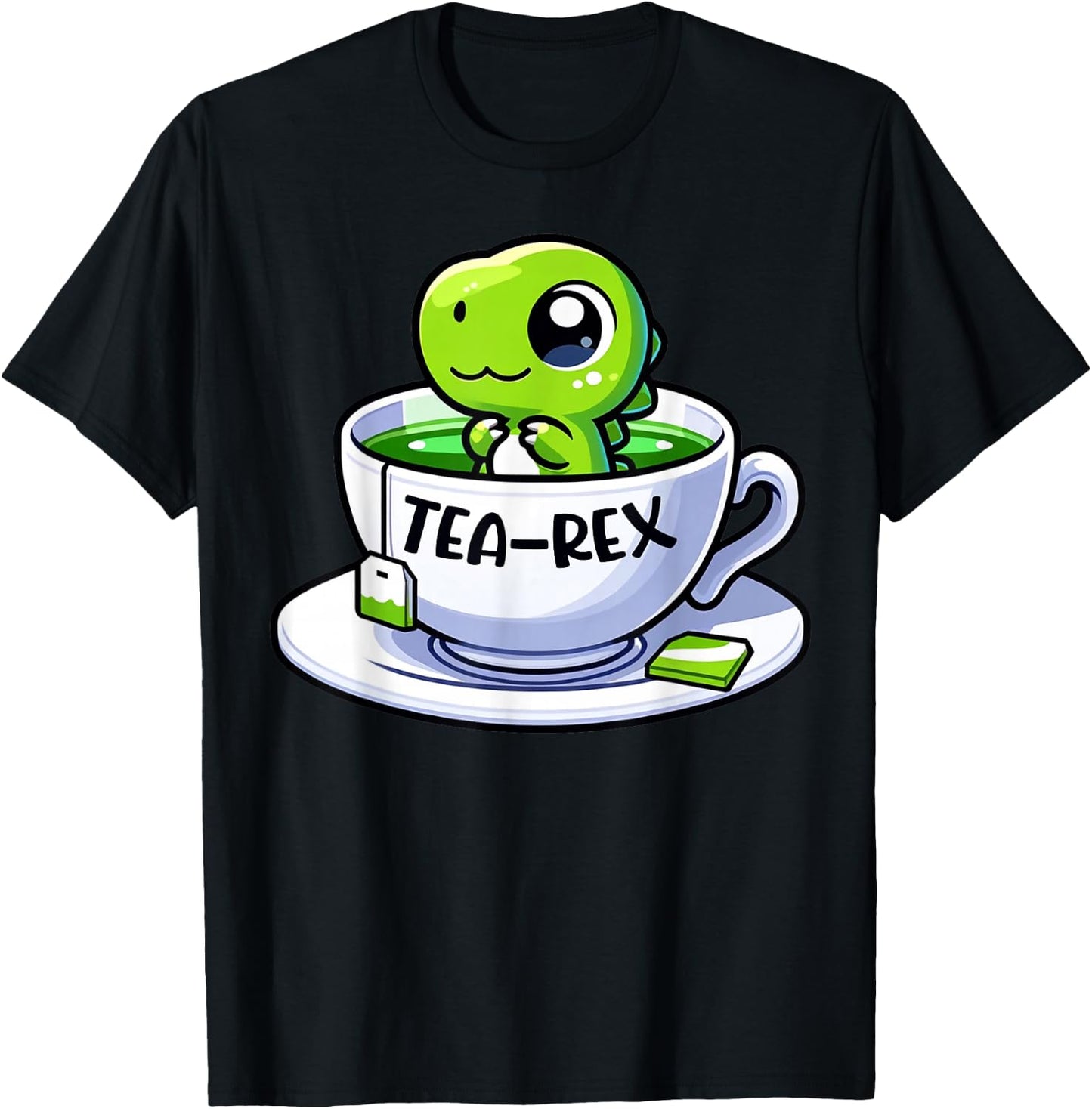 Tea Rex Dinosaur Funny Pun Lover Tea Lover Design T-Shirt - T-Shirt | Black