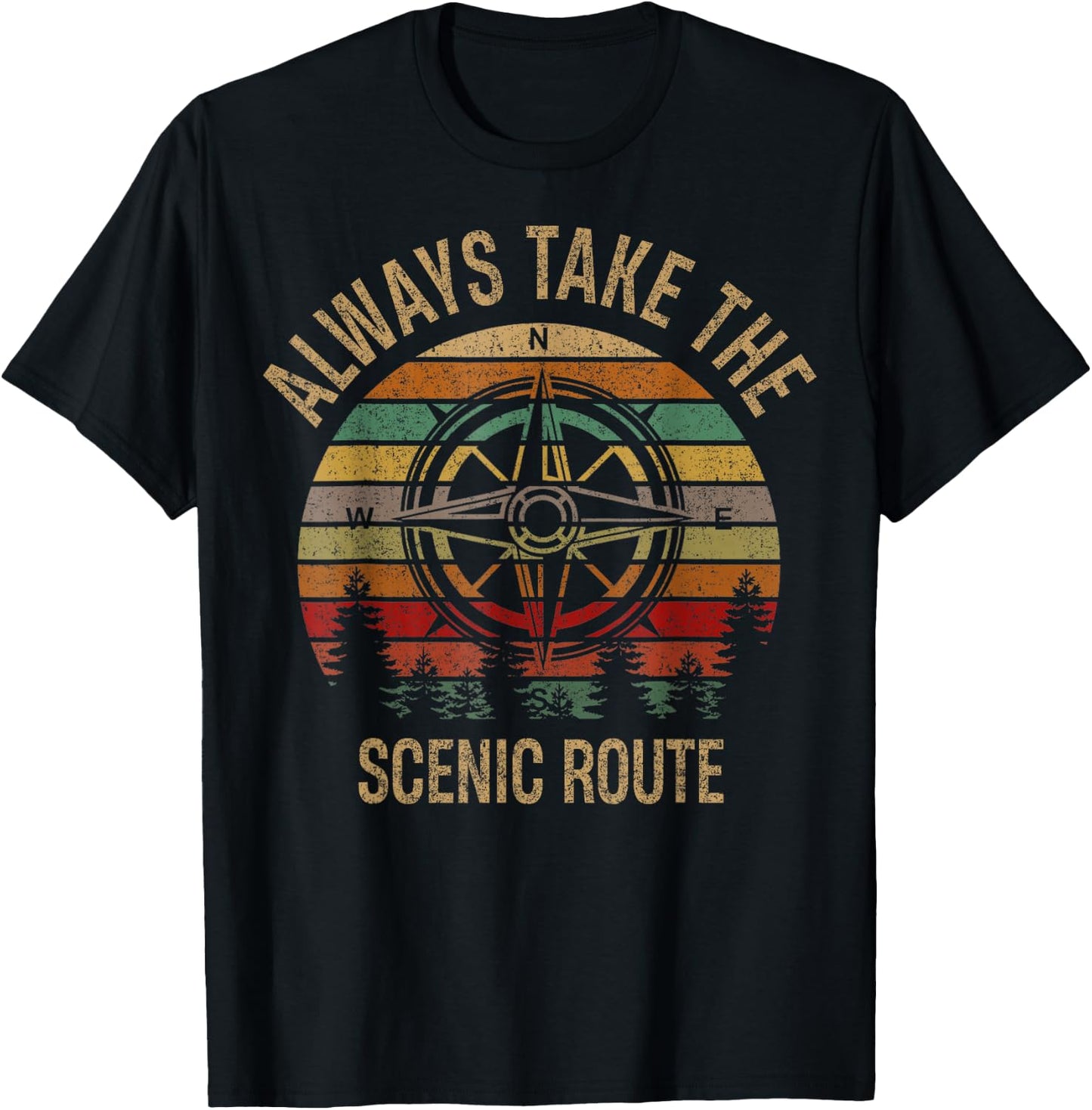 Funny Adventure Always Take The Scenic Route Hiking Camping T-Shirt - T-Shirt | Black