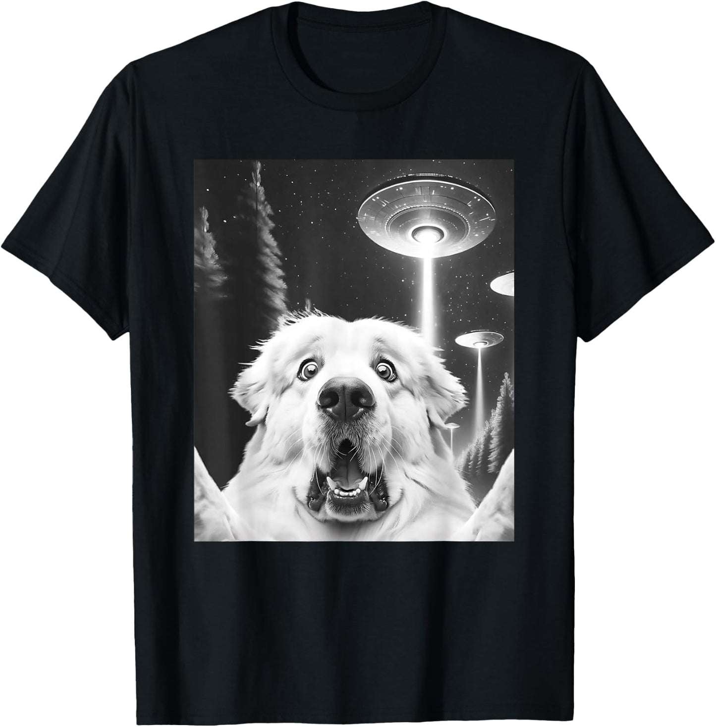 Funny Great Pyrenees Alien UFO Taking a Selfie Dog Mom Dad T-Shirt - T-Shirt | Black