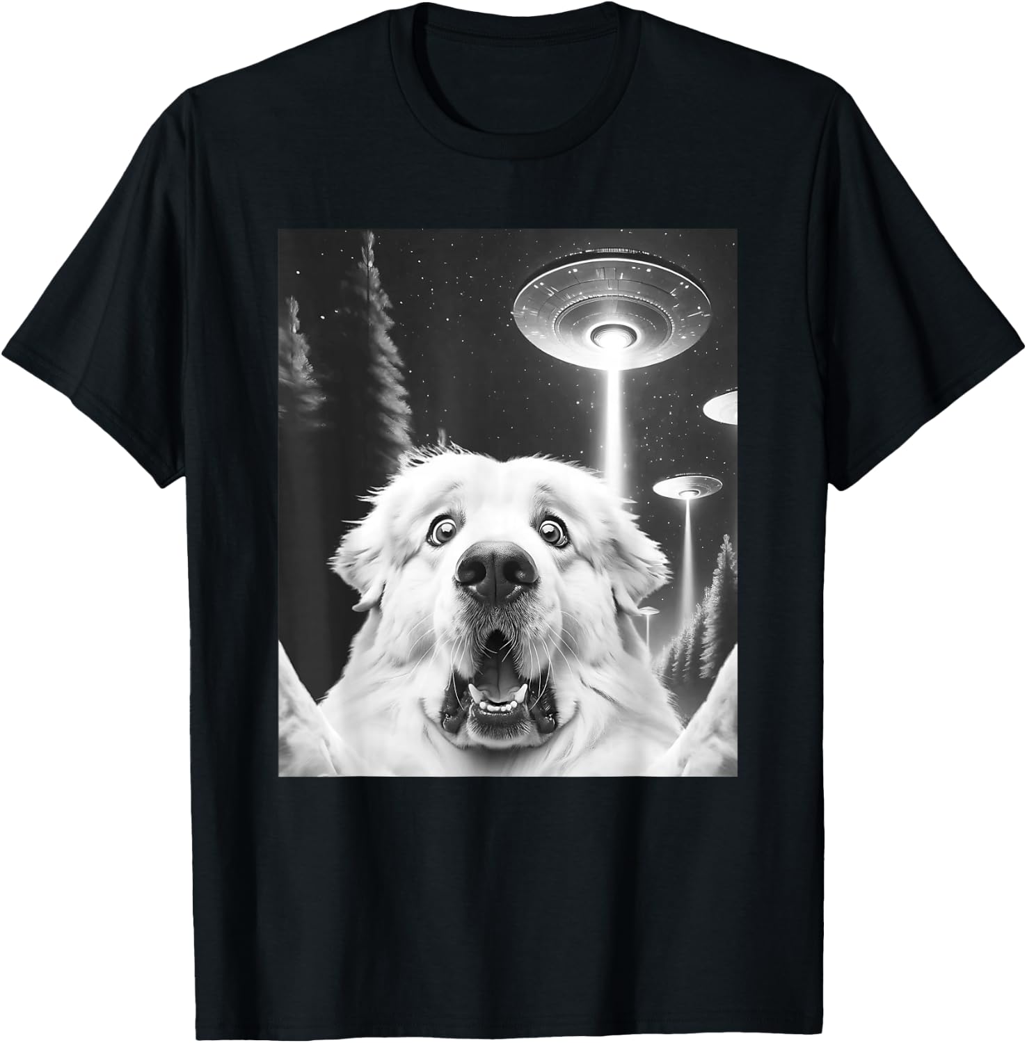Funny Great Pyrenees Alien UFO Taking a Selfie Dog Mom Dad T-Shirt - T-Shirt | Black