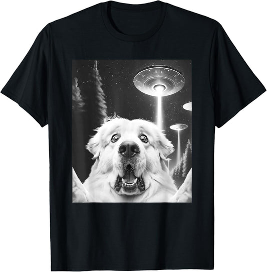 Funny Great Pyrenees Alien UFO Taking a Selfie Dog Mom Dad T-Shirt - T-Shirt | Black