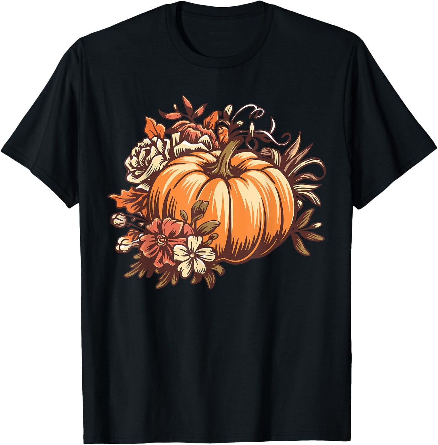 Fall Shirt Women Vintage Pumpkin Autumn Graphic Thanksgiving T-Shirt - T-Shirt | Black