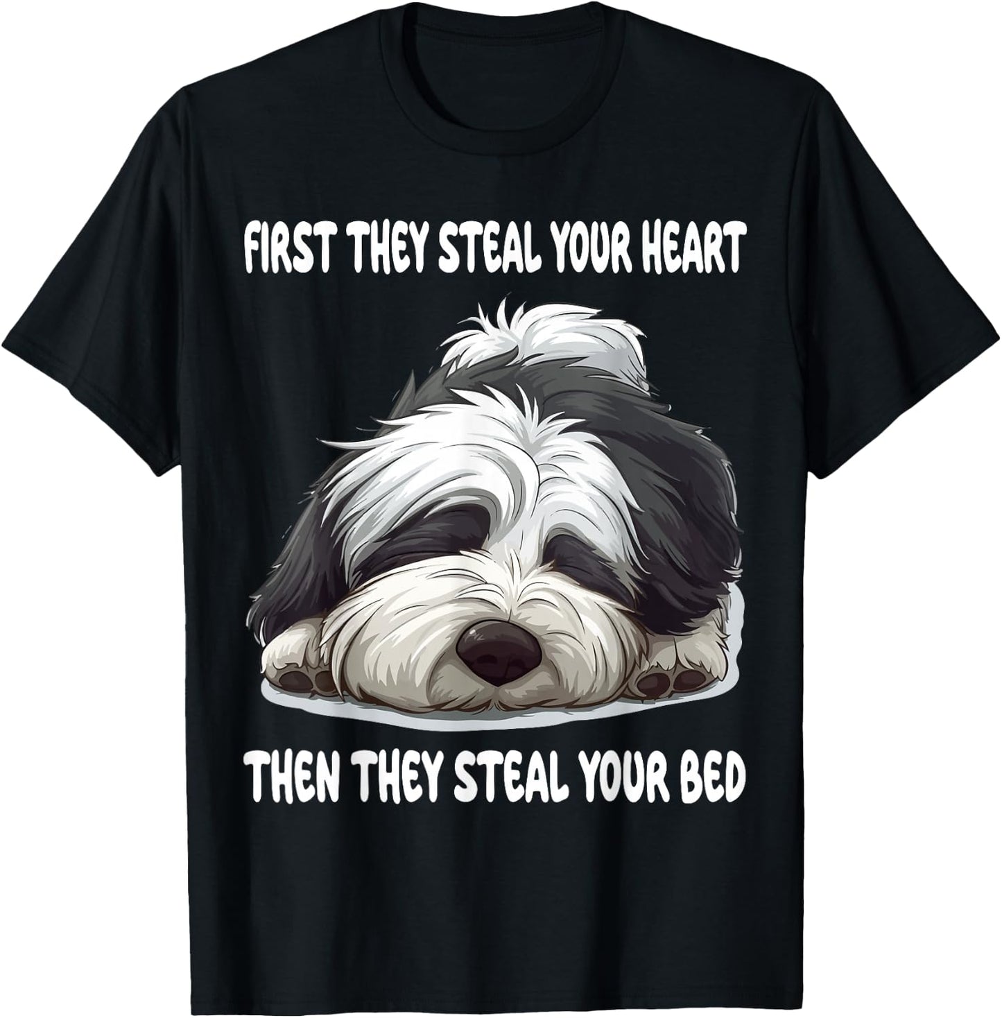 Old English Sheepdog Sleeping Pajamas Nightgown T-Shirt - T-Shirt | Black