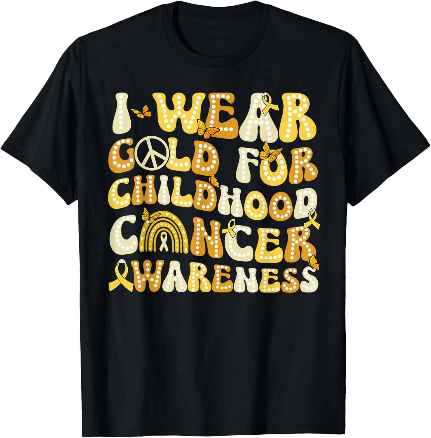 I Wear Gold For Childhood Cancer Awareness Groovy T-Shirt - T-Shirt | Black