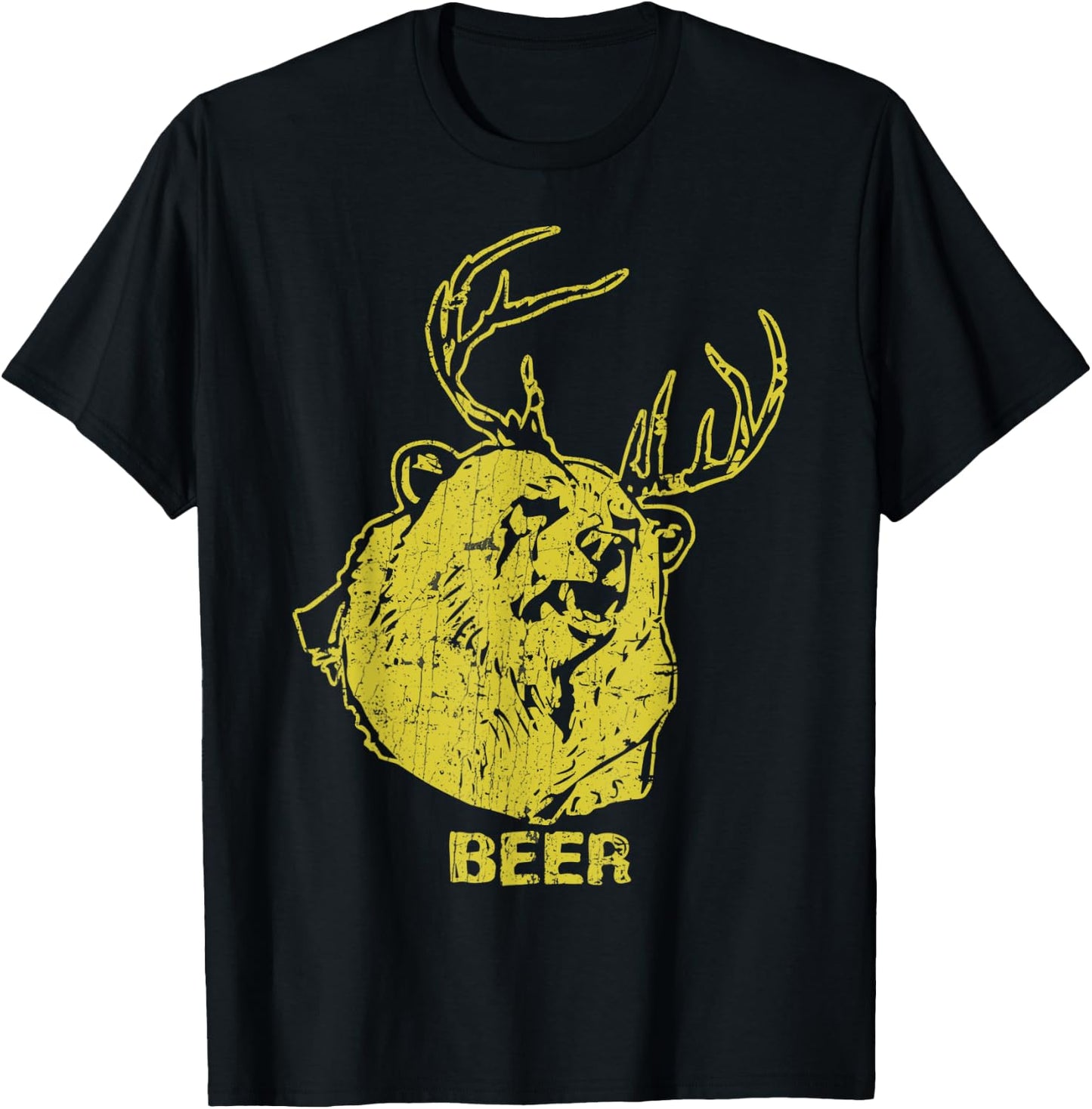Bear Deer Beer Vintage Horn Bear Hunting T-Shirt - T-Shirt | Black