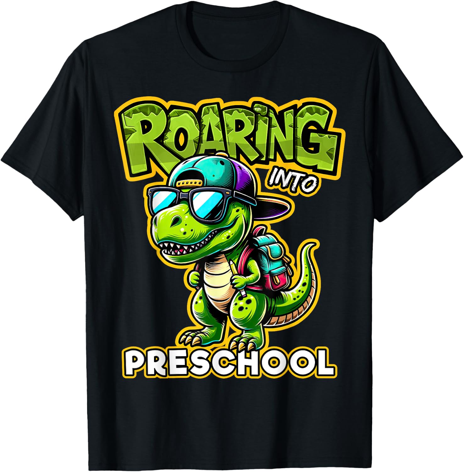 Back to School Preschool Dinosaur First Day of School Boy T-Shirt - T-Shirt | Black