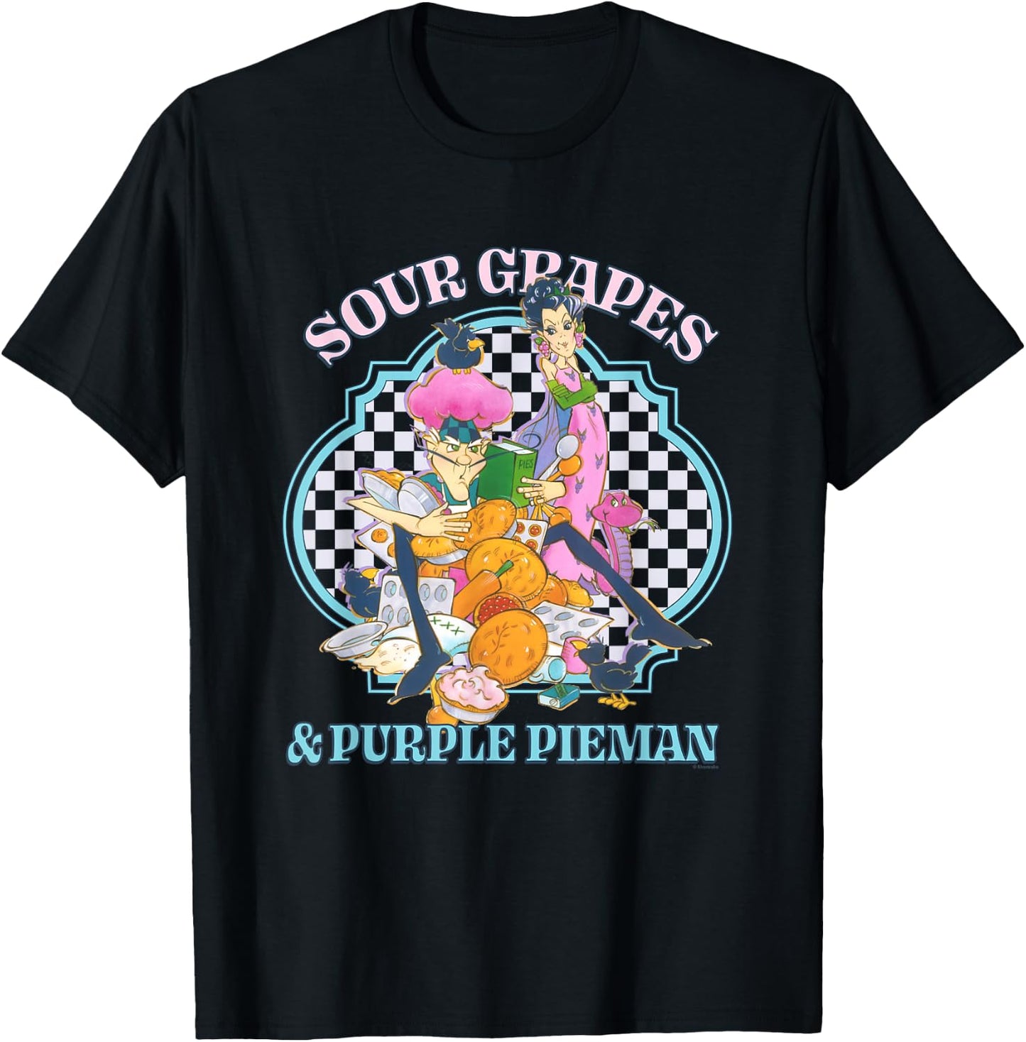 Strawberry Shortcake Sour Grapes & Purple Pieman Retro Logo T-Shirt - T-Shirt | Black