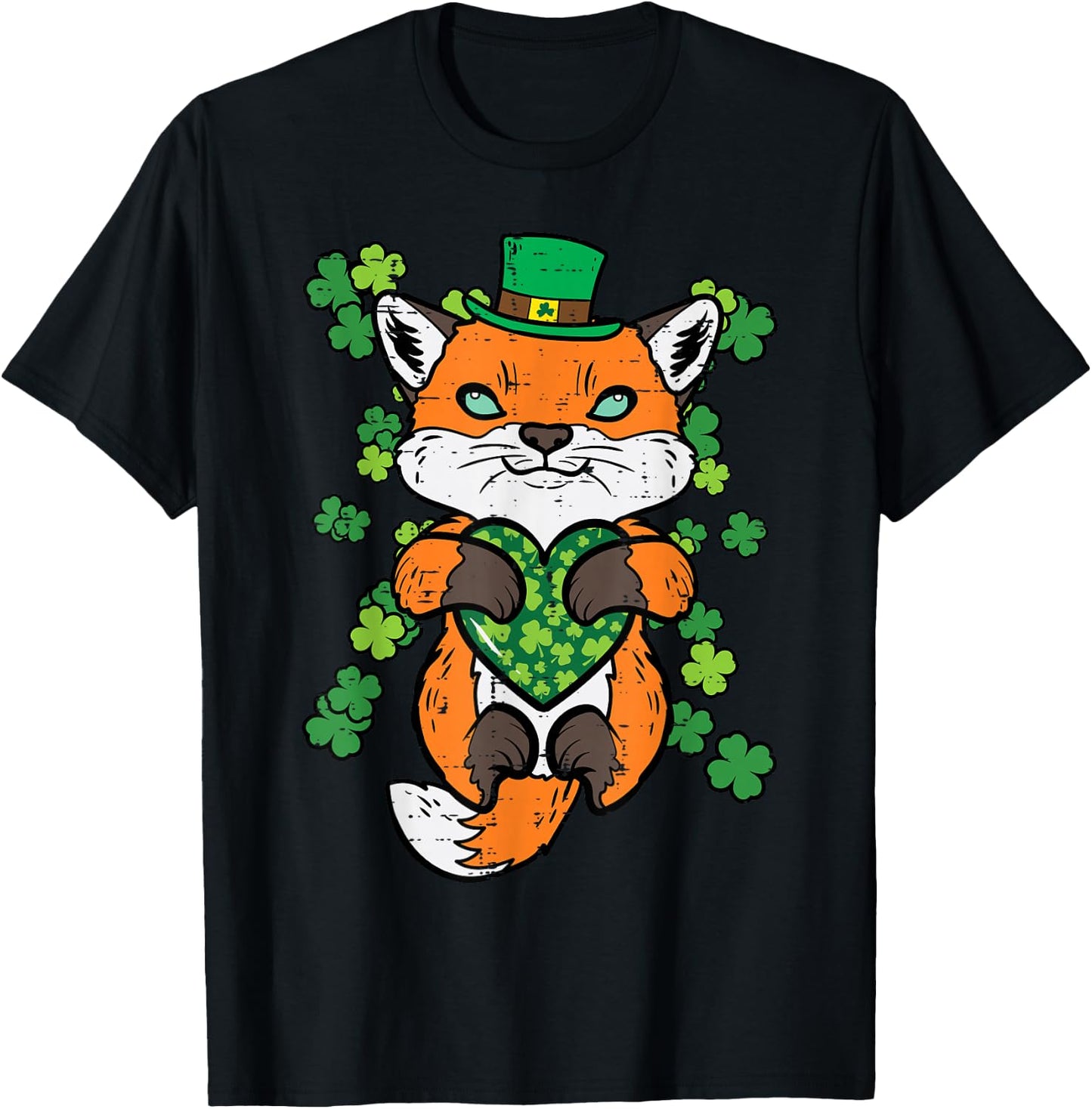 St Patricks Day Fox Saint Pattys Paddys Irish Women Kids Men T-Shirt - T-Shirt | Black