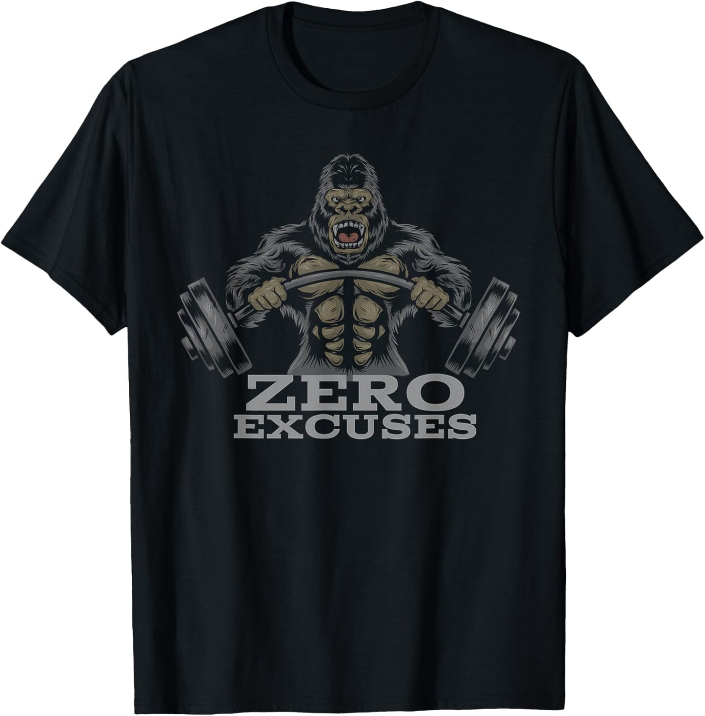 Popular Co. Fitness Weightlifting Gorilla No Excuses Adult Black T-Shirt - T-Shirt | Black