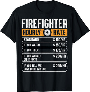 Firefighter Funny Hourly Rate Gifts for Fireman Dad Grandpa T-Shirt - T-Shirt | Black