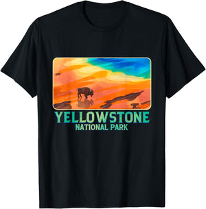 A Bison With Hot Spring Background Yellowstone National Park T-Shirt - T-Shirt | Black