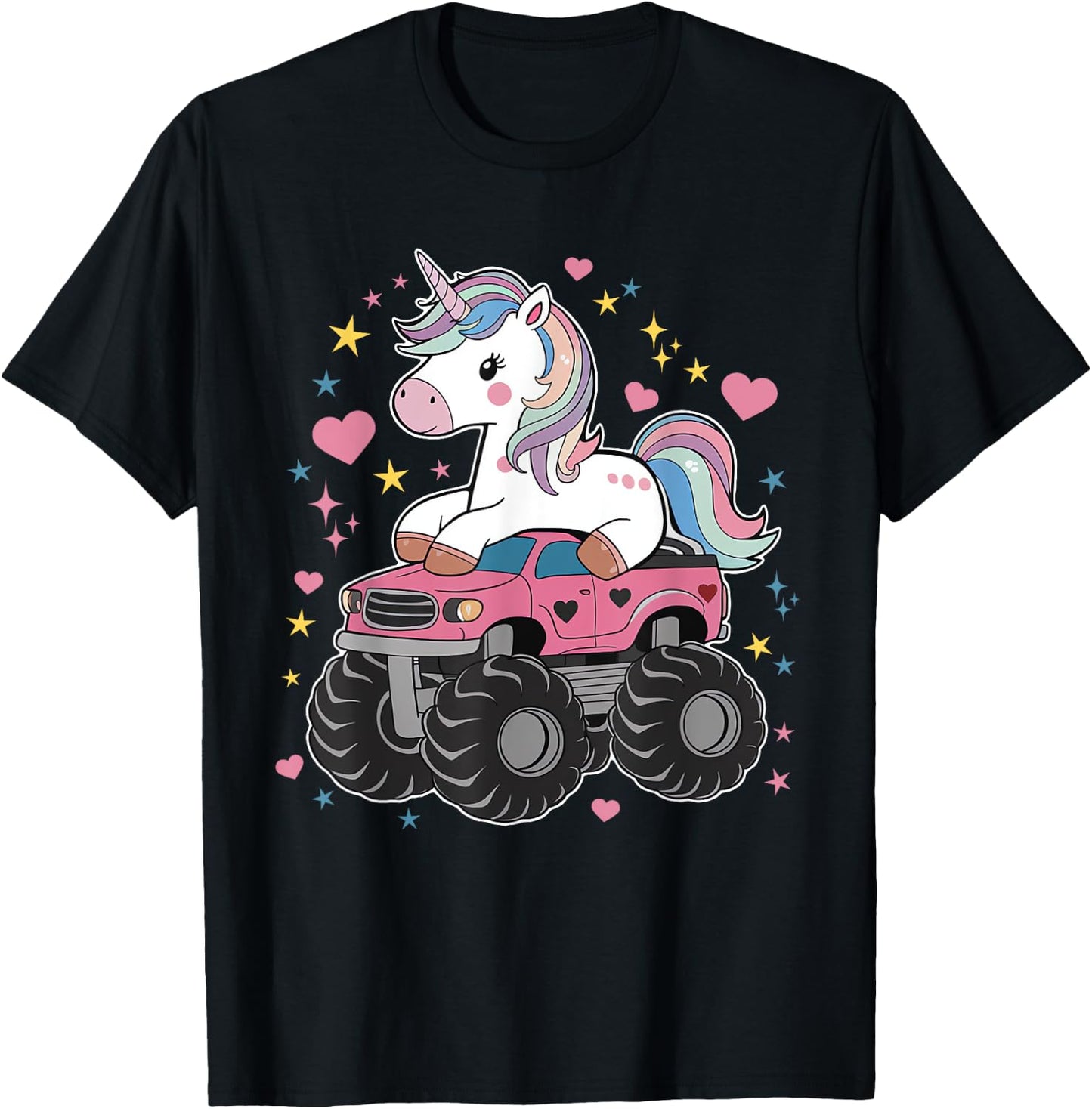 Monster Truck Unicorn Birthday Party Girl Monster Truck T-Shirt - T-Shirt | Black