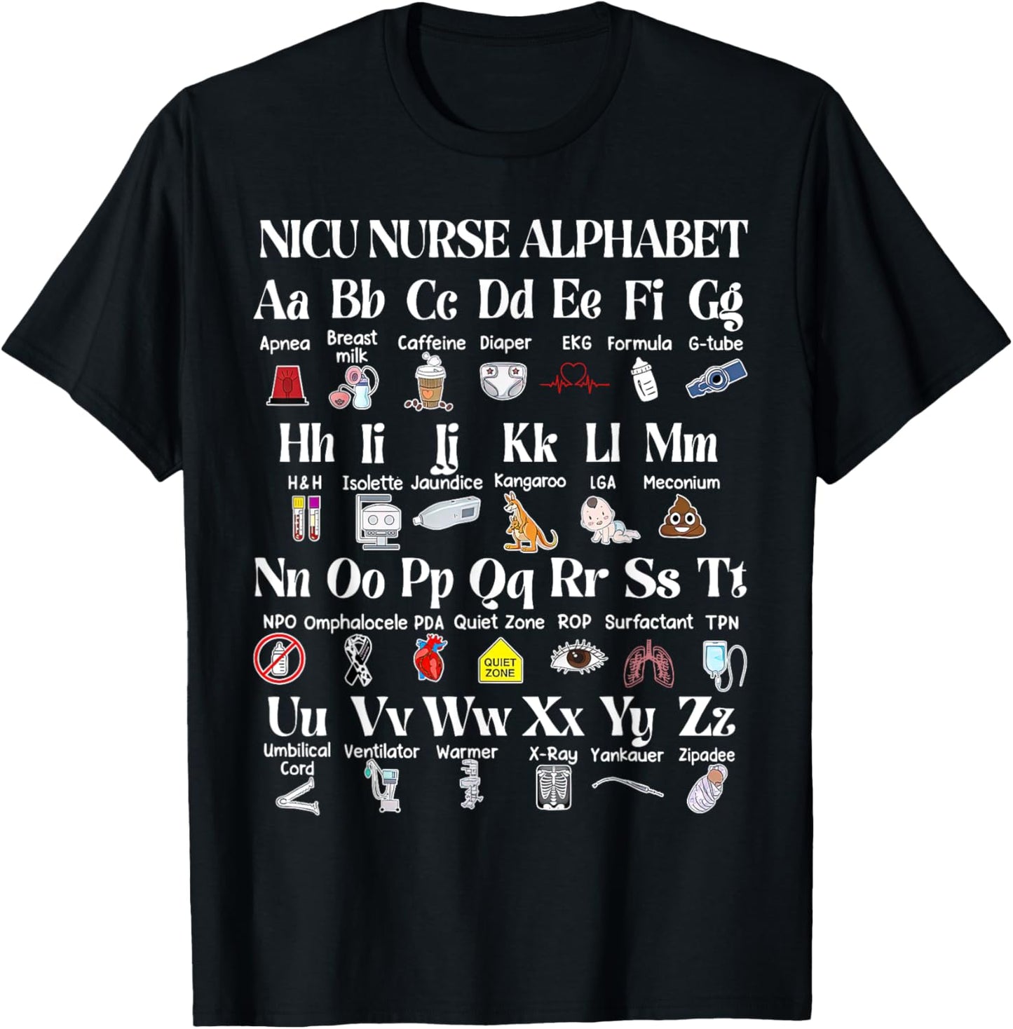 NICU Nurse Alphabet Neonatal RN School Nurse Appreciation T-Shirt - T-Shirt | Black