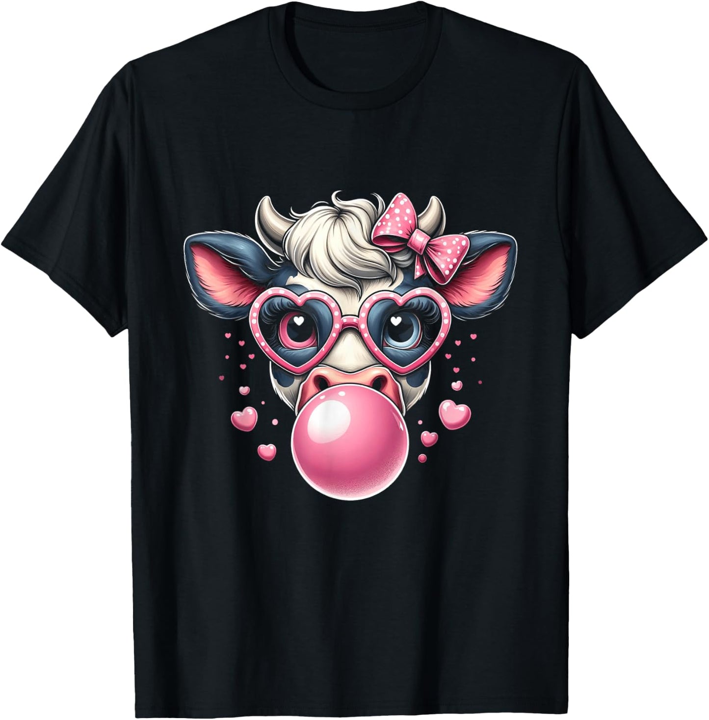 Funny Cow with Pink Glasses & Bubblegum Farmer Chic T-Shirt - T-Shirt | Black