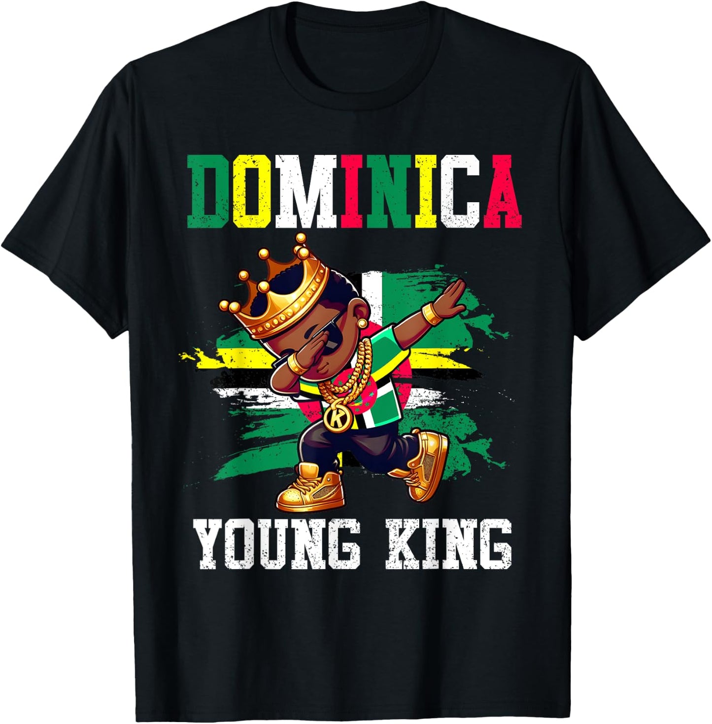 Dominica Young King Dominician Boy Proud Dominician Flag T-Shirt - T-Shirt | Black