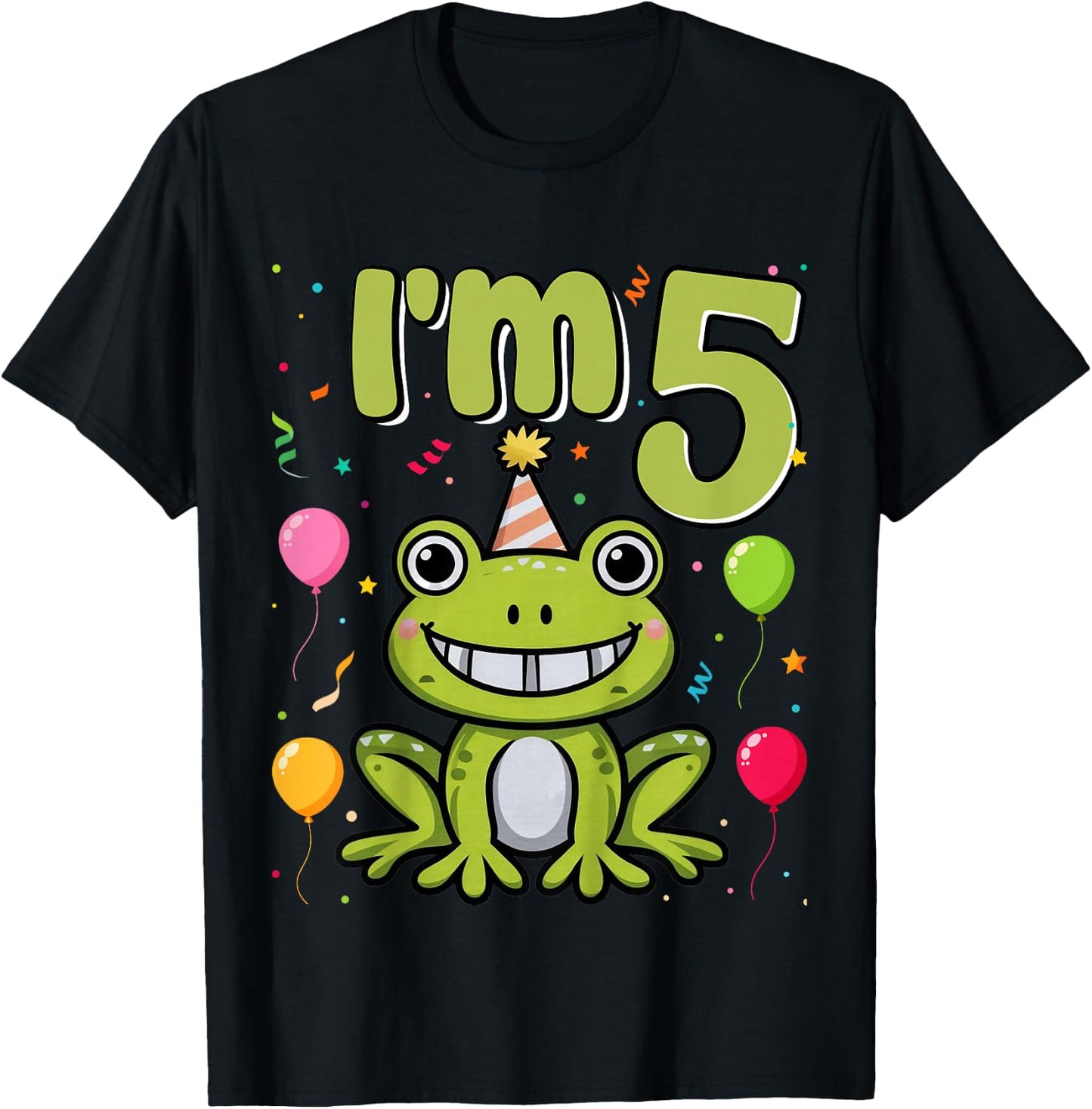 Kids I'm 5 Cute Frog Kids 5 Years Old 5th Birthday Party Frog T-Shirt - T-Shirt | Black