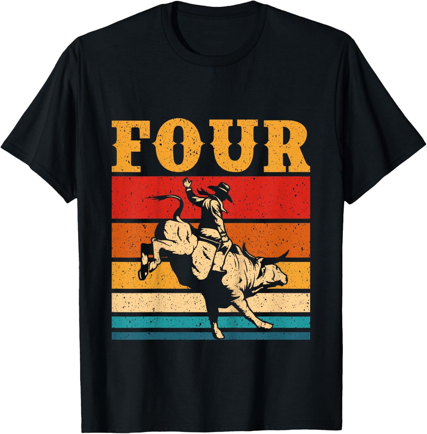 Kids Bull Riding 4th Birthday Cowboy Boy 4 Year Old Western Rodeo T-Shirt - T-Shirt | Black